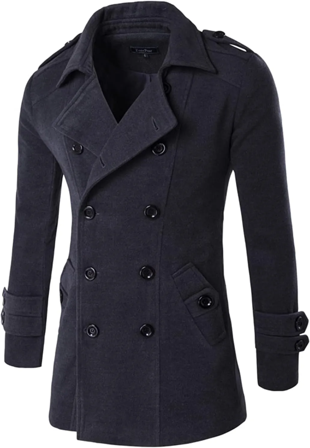 Lu's Chic Men's Long Sleeve Tops Double Breasted Slim Fit Pea Coat Jacket Fashion Outerwear