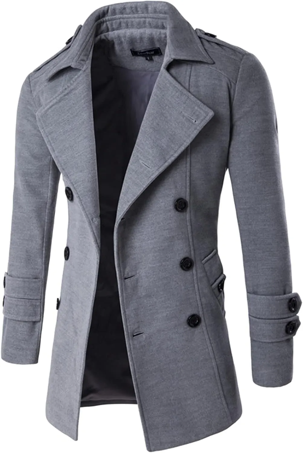 Lu's Chic Men's Long Sleeve Tops Double Breasted Slim Fit Pea Coat Jacket Fashion Outerwear