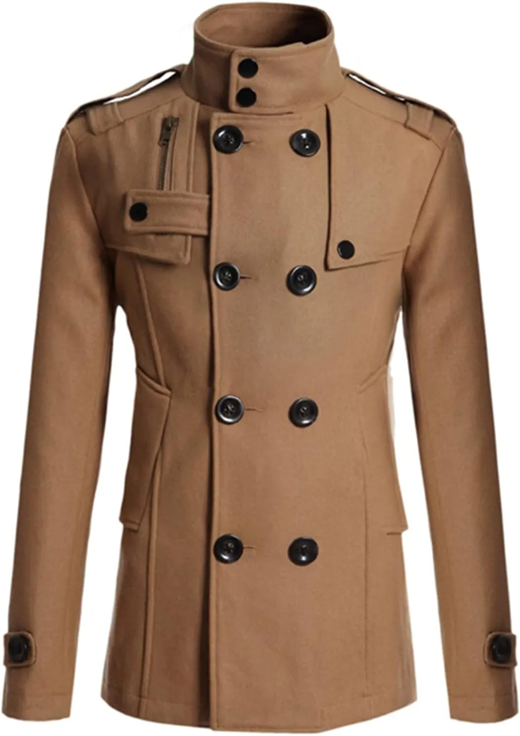 Lu's Chic Men's Long Sleeve Tops Double Breasted Slim Fit Pea Coat Jacket Fashion Outerwear