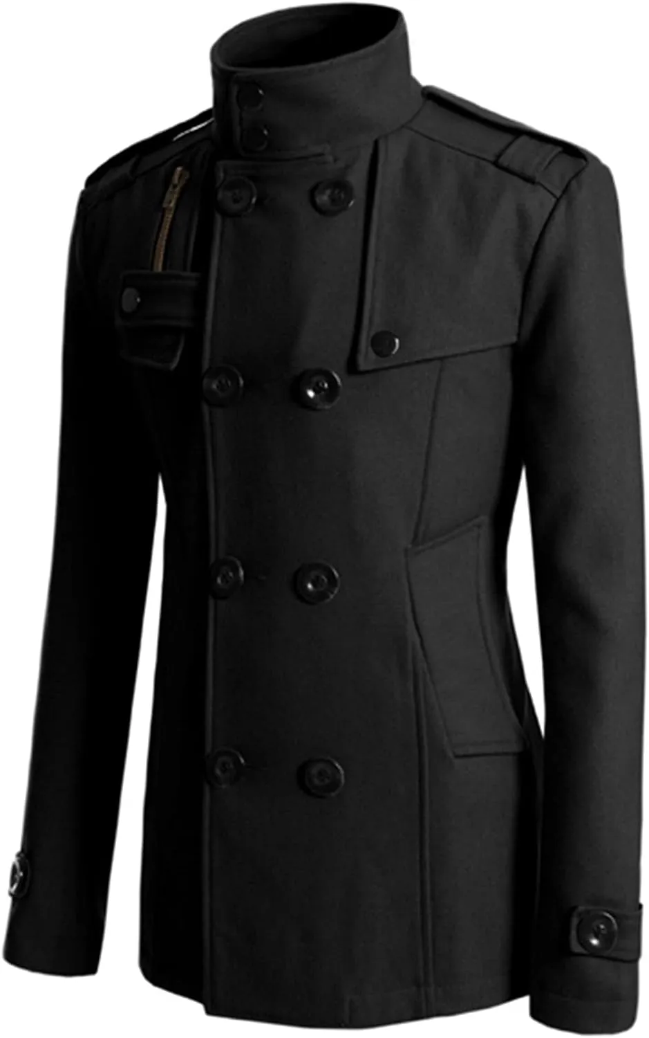 Lu's Chic Men's Long Sleeve Tops Double Breasted Slim Fit Pea Coat Jacket Fashion Outerwear