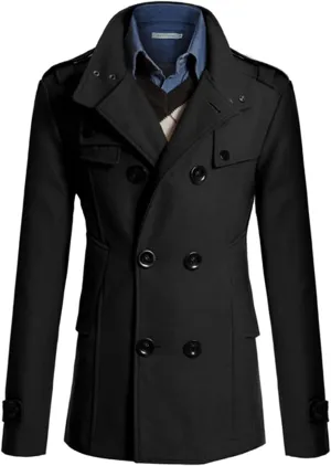 Lu's Chic Men's Long Sleeve Tops Double Breasted Slim Fit Pea Coat Jacket Fashion Outerwear