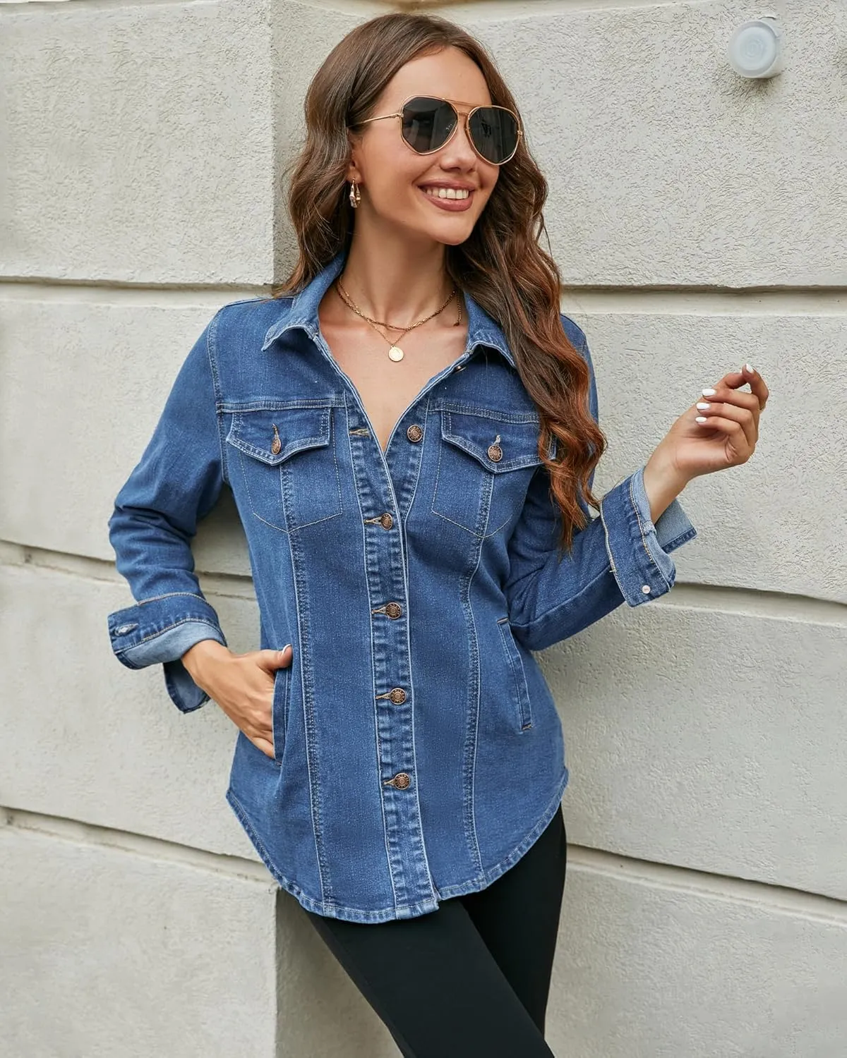 luvamia 2025 Jean Jackets for Women Fashion Denim Jacket Western Oversized Shacket Jacket Button Up with Pockets