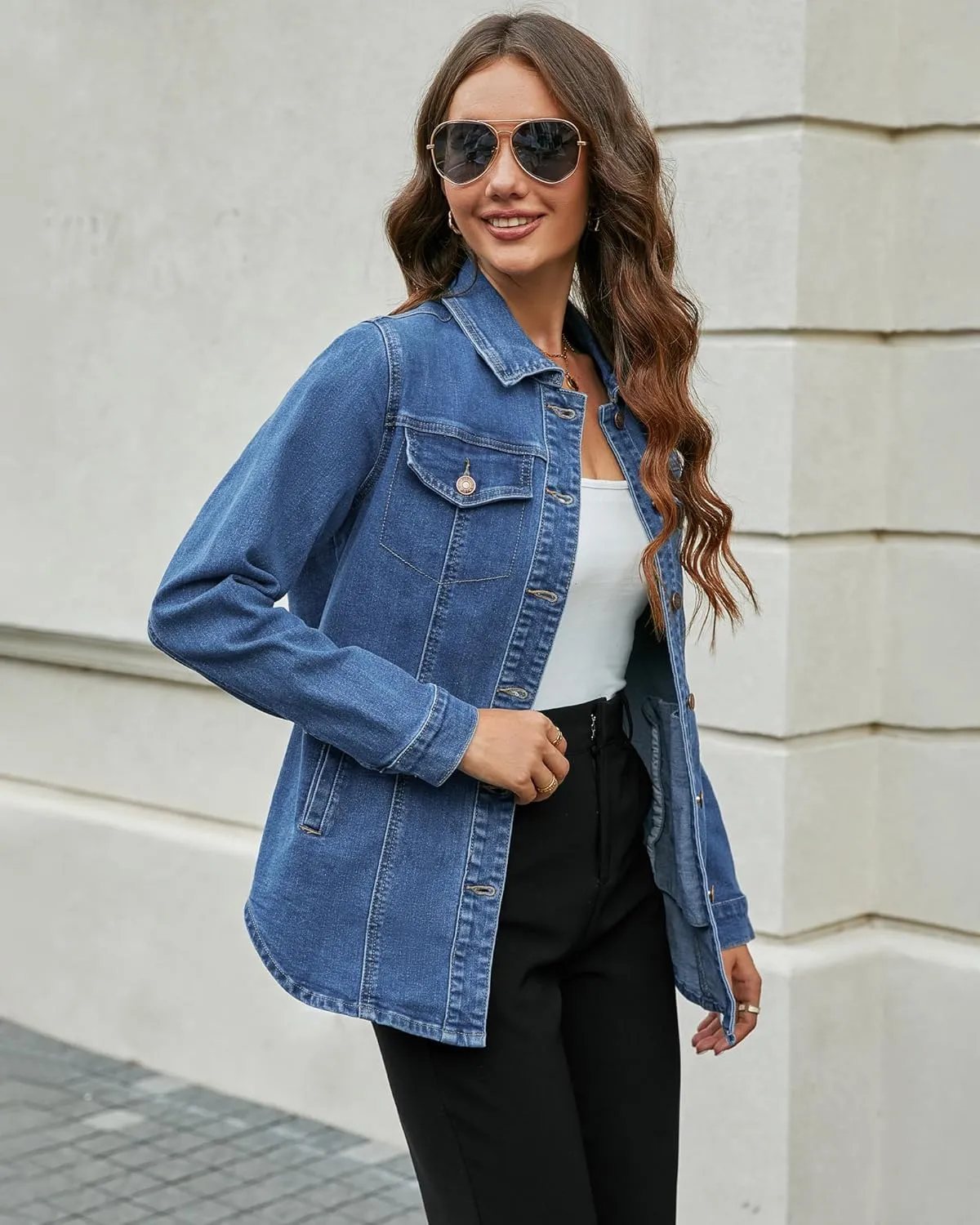 luvamia 2025 Jean Jackets for Women Fashion Denim Jacket Western Oversized Shacket Jacket Button Up with Pockets