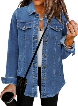 luvamia 2025 Jean Jackets for Women Fashion Denim Jacket Western Oversized Shacket Jacket Button Up with Pockets