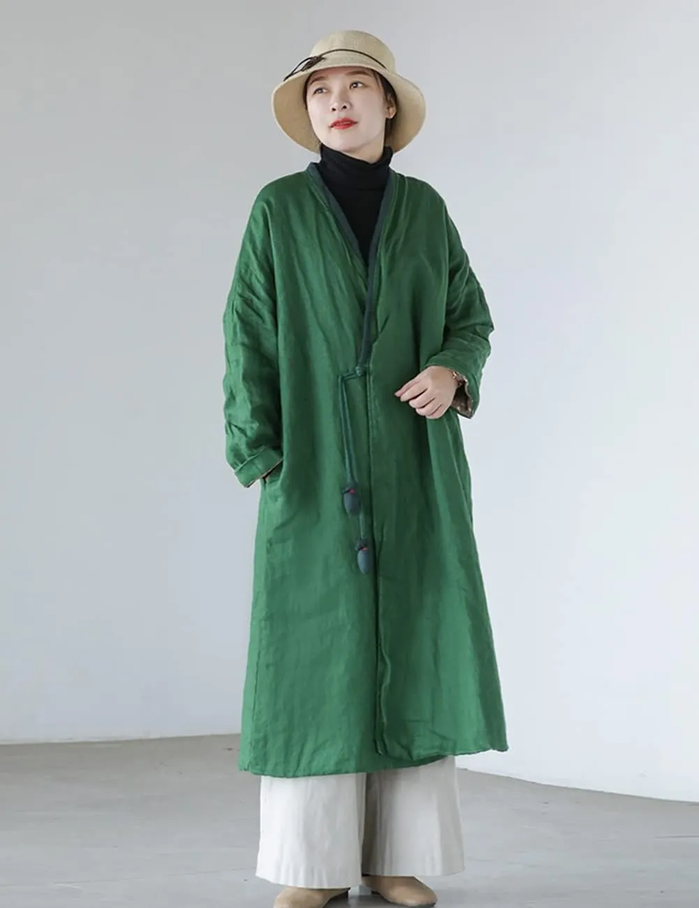 LUZU JUNU Women's Cotton Padded Warm Coats Mid-Length Quilted Chinese Style Winter Jackets