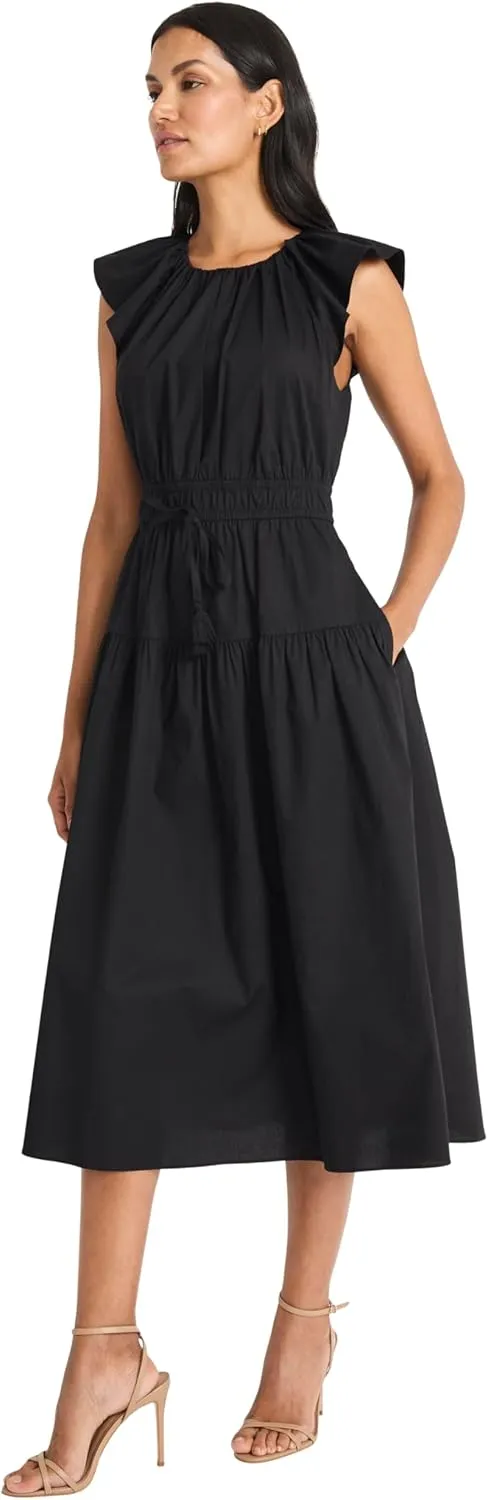 Maggy London Women's Elegant Midi A-line Smocked Waist Flutter Sleeve-Tiered Skirt Versatile Wedding Guest Dresses