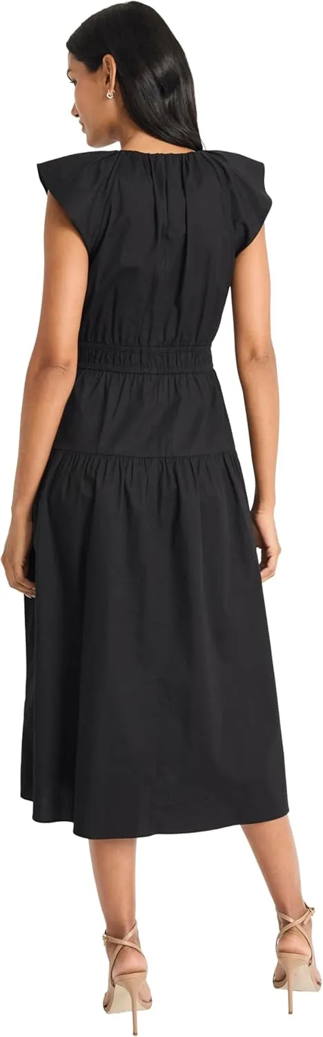 Maggy London Women's Elegant Midi A-line Smocked Waist Flutter Sleeve-Tiered Skirt Versatile Wedding Guest Dresses
