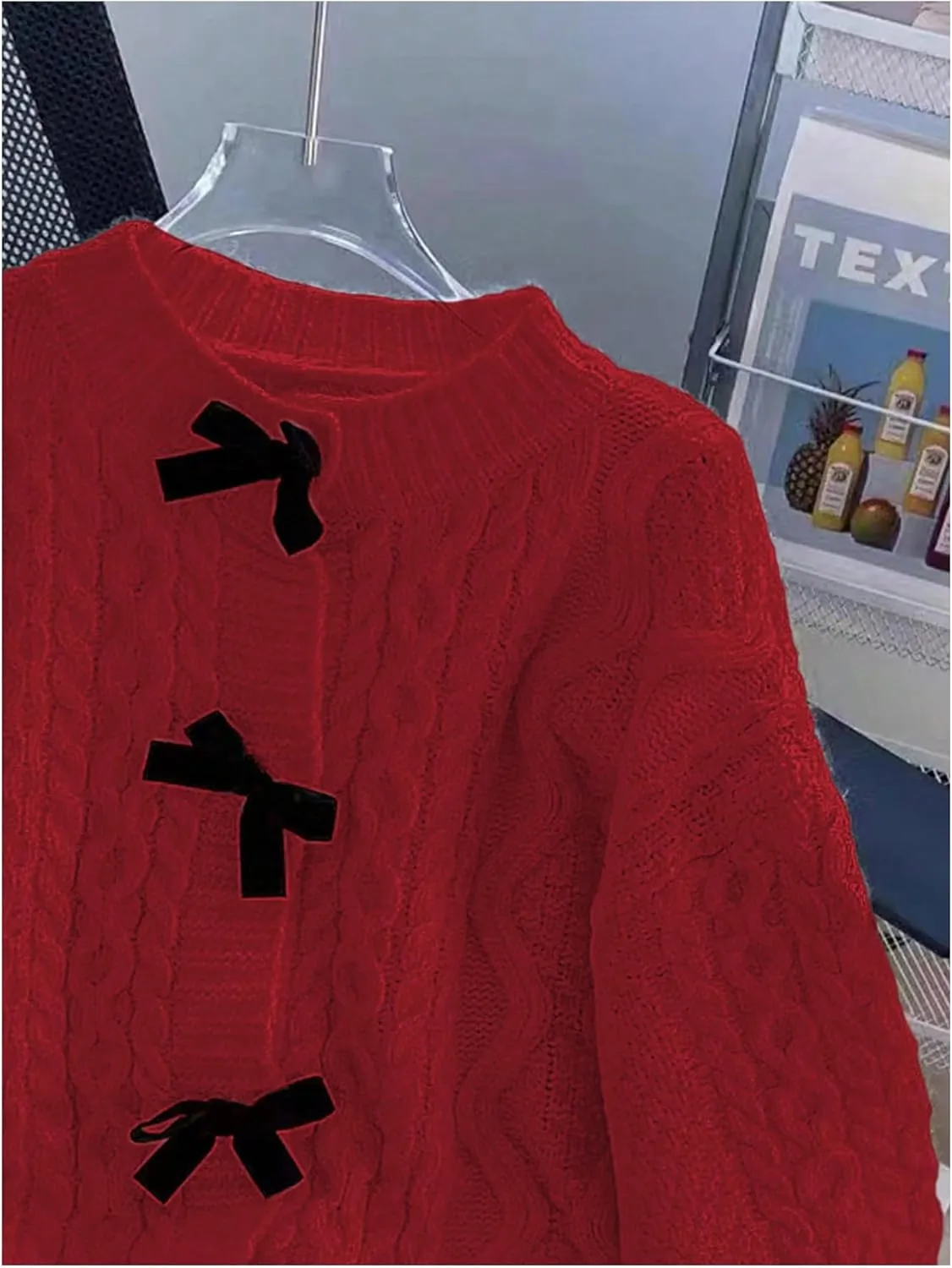 MakeMeChic Women's Bow Knot Sweater Cardigan Cable Knit Long Sleeve Crew Neck Knitted Cardigan Outerwear