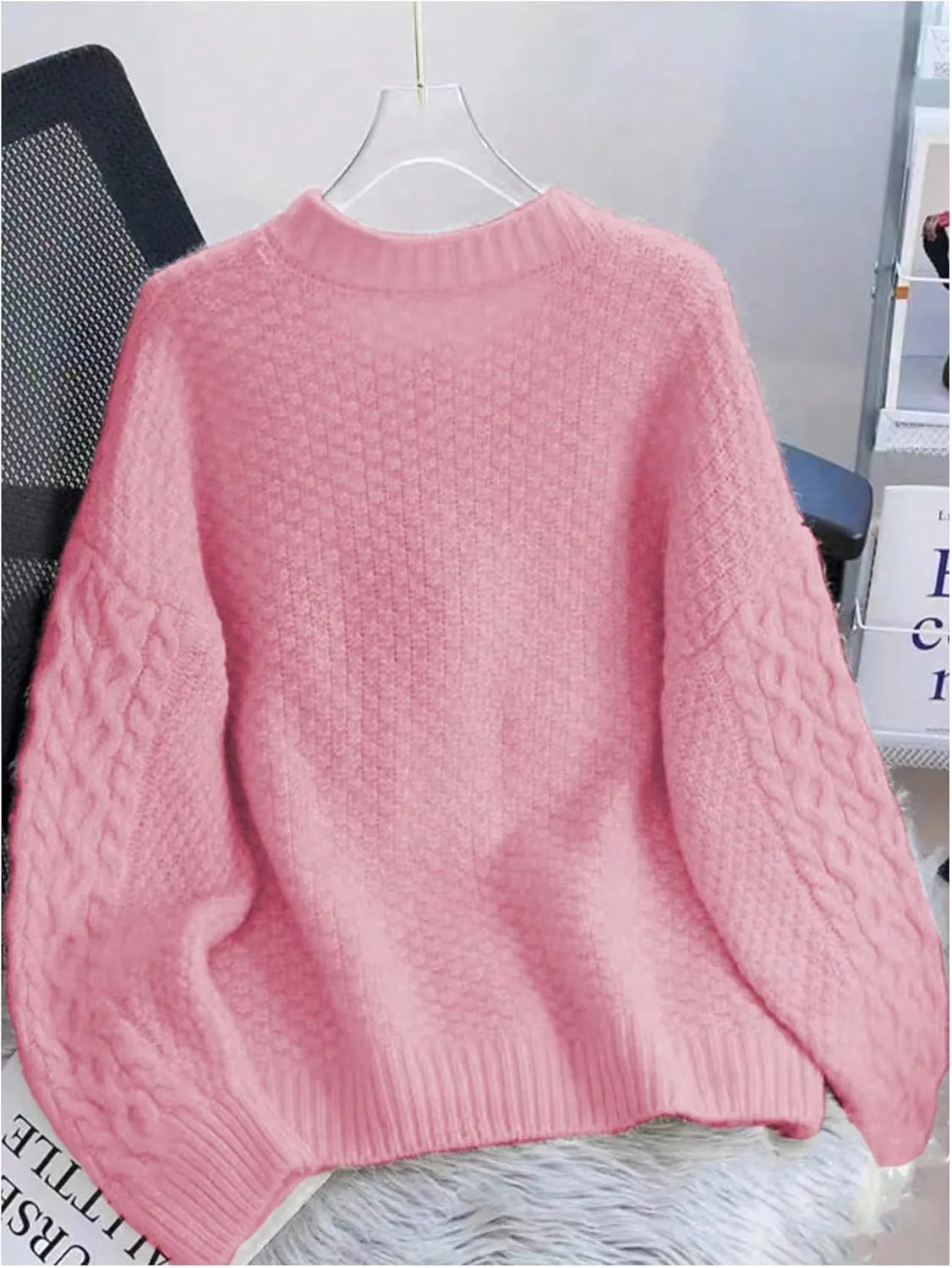 MakeMeChic Women's Bow Knot Sweater Cardigan Cable Knit Long Sleeve Crew Neck Knitted Cardigan Outerwear