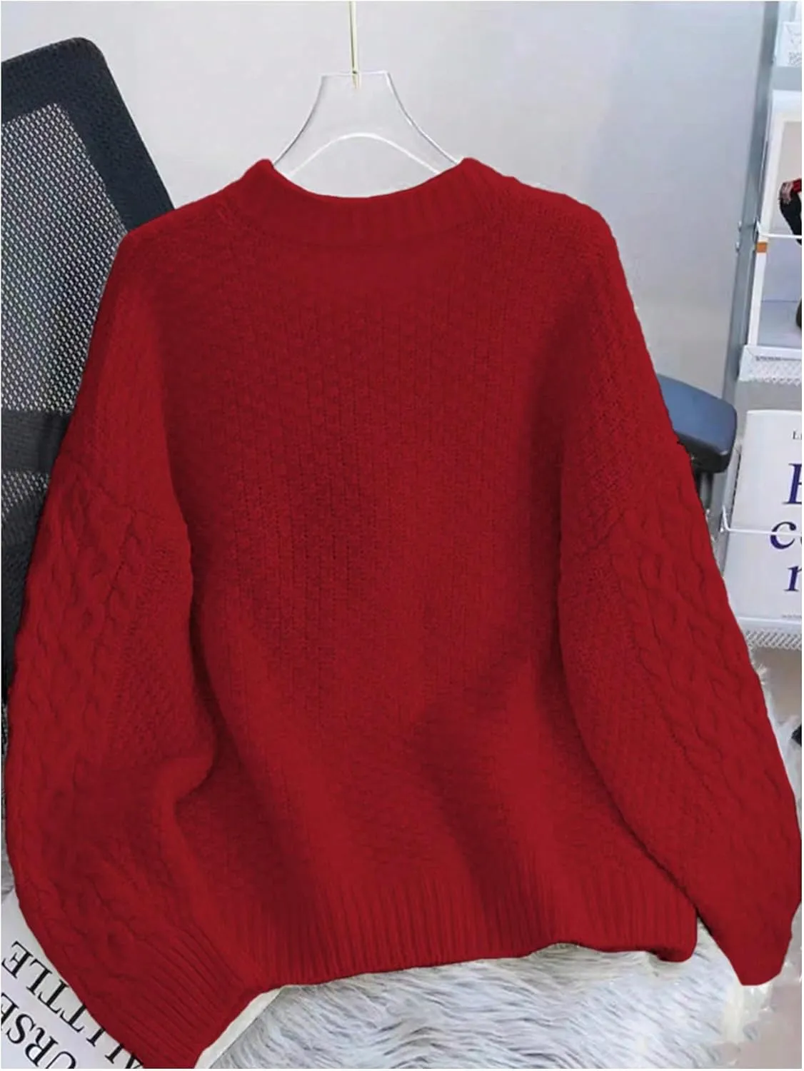 MakeMeChic Women's Bow Knot Sweater Cardigan Cable Knit Long Sleeve Crew Neck Knitted Cardigan Outerwear
