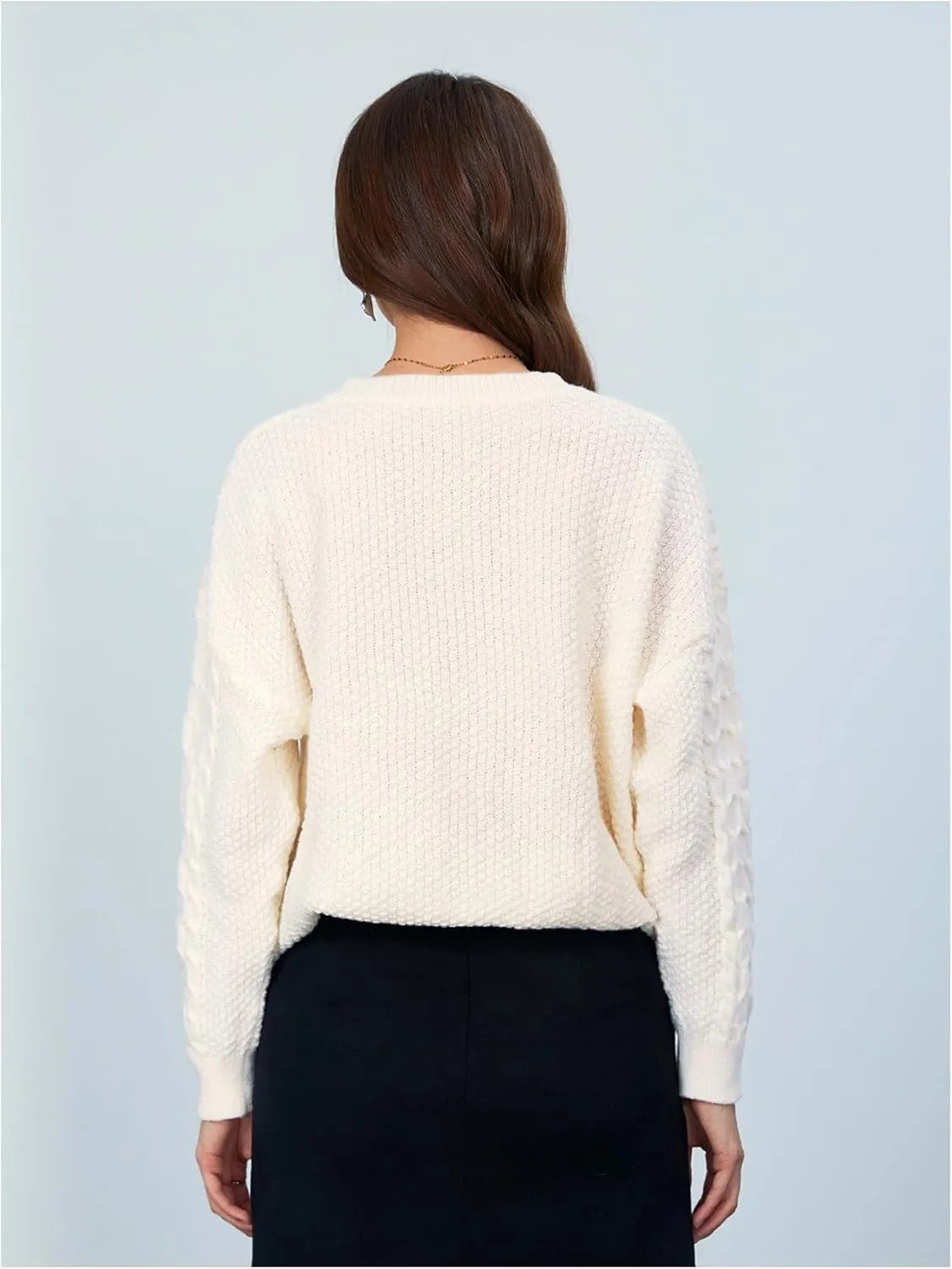 MakeMeChic Women's Bow Knot Sweater Cardigan Cable Knit Long Sleeve Crew Neck Knitted Cardigan Outerwear