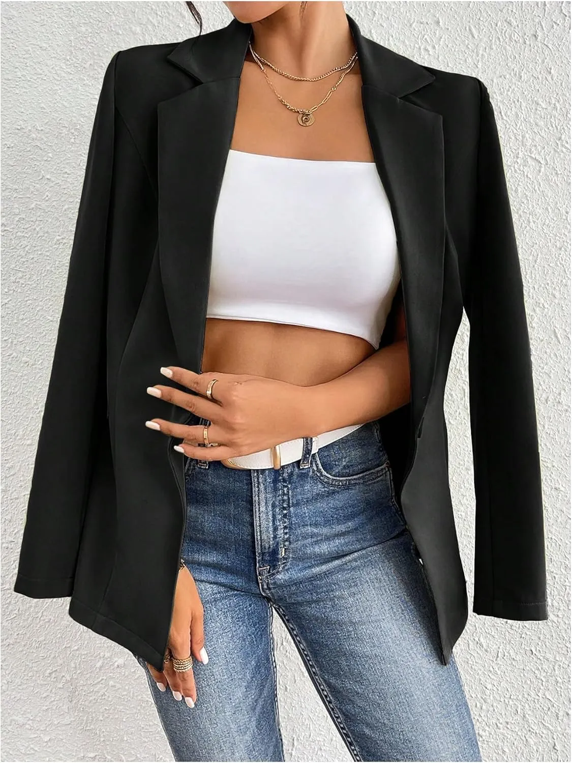 MakeMeChic Women's Casual Blazers Notch Lapel Button Down Long Sleeve Work Office Jackets Blazer