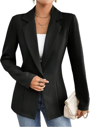 MakeMeChic Women's Casual Blazers Notch Lapel Button Down Long Sleeve Work Office Jackets Blazer