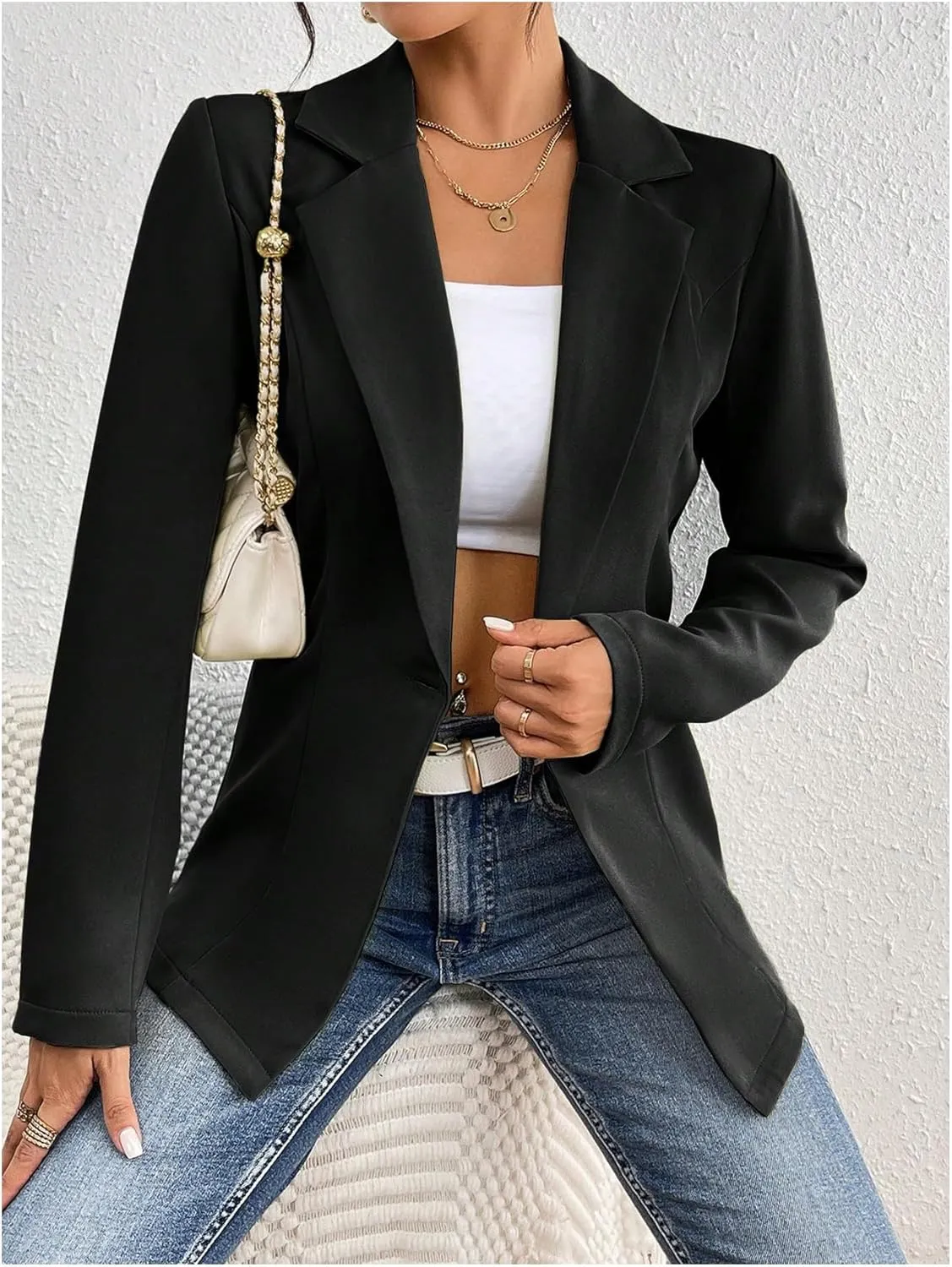 MakeMeChic Women's Casual Blazers Notch Lapel Button Down Long Sleeve Work Office Jackets Blazer