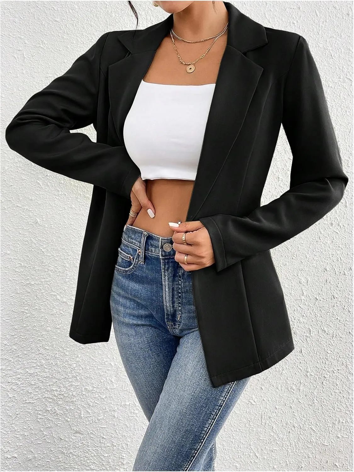 MakeMeChic Women's Casual Blazers Notch Lapel Button Down Long Sleeve Work Office Jackets Blazer