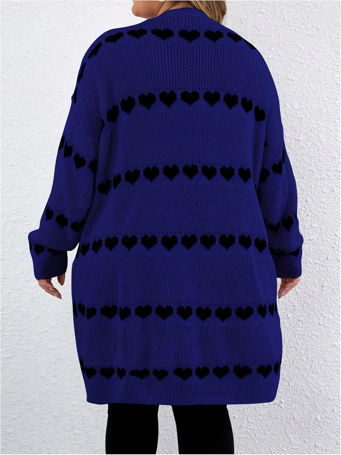 MakeMeChic Women's Plus Size Casual Open Front Duster Cardigan Sweater Heart Printed Long Sleeve Loose Outerwear