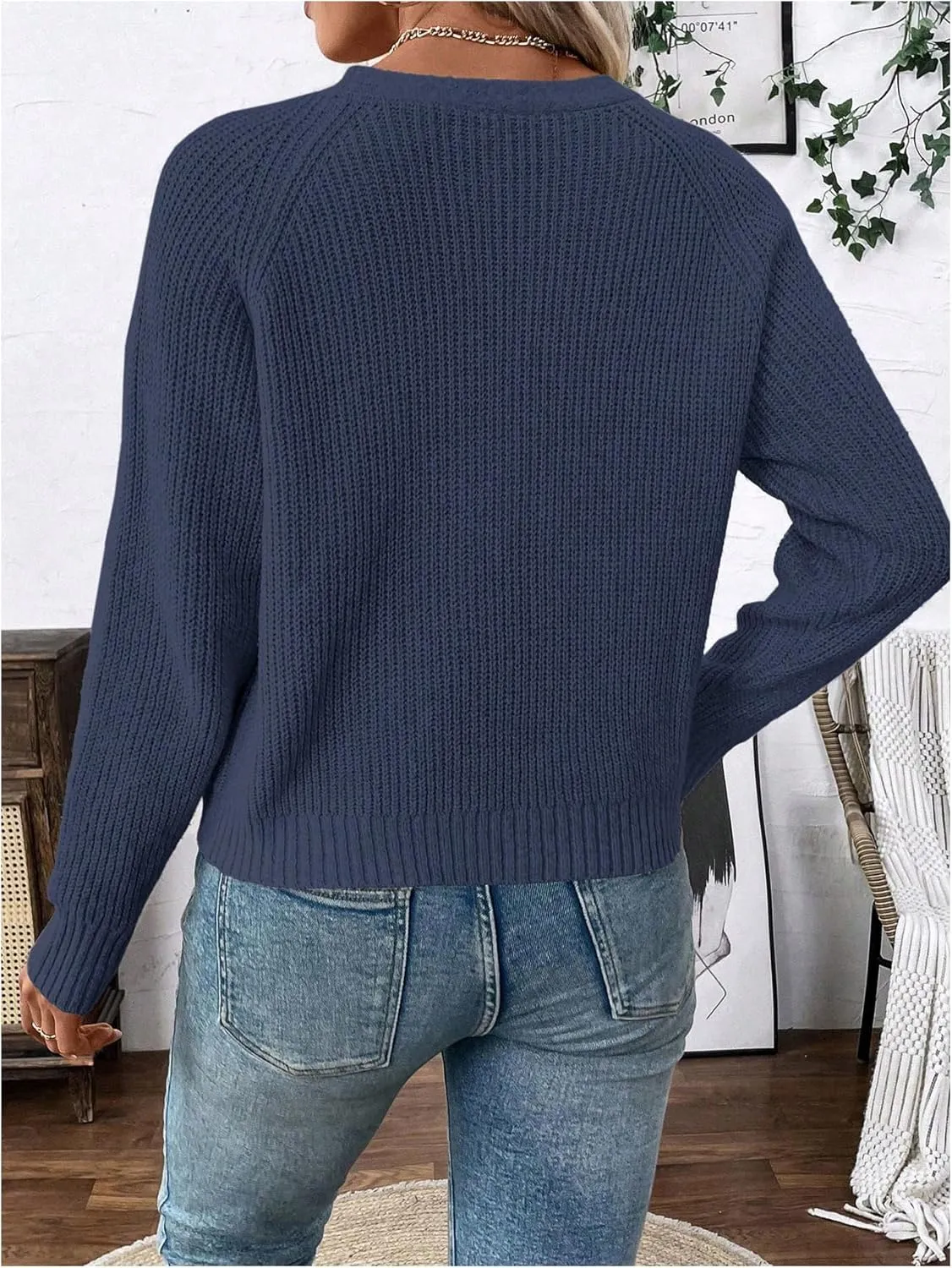 MakeMeChic Women's V Neck Button Down Long Sleeve Cardigan Sweater Drop Shoulder Ribbed Knit Outerwear