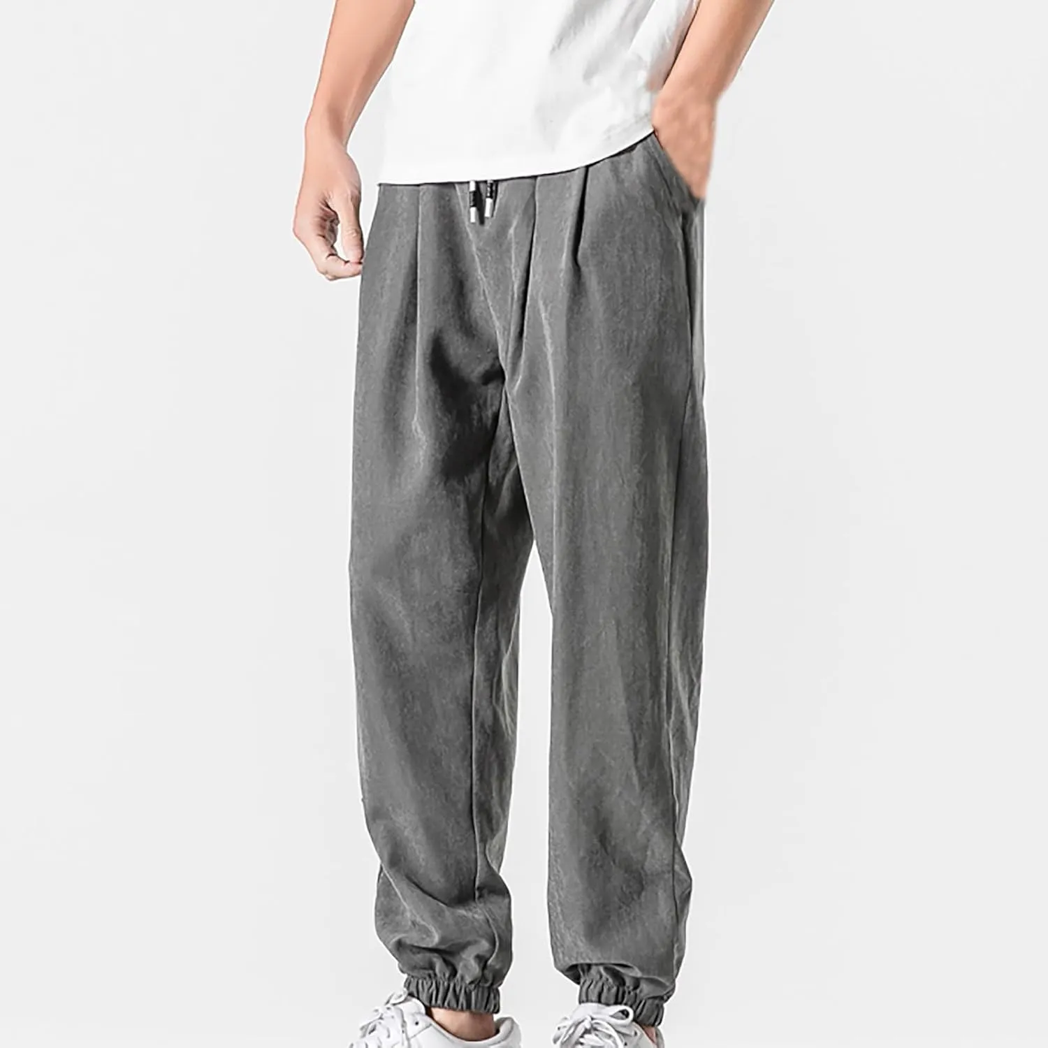 Man Pants for Men Fashion Casual Solid Stretch Waist Drawstring Trousers Outdoor Fashion Fall Baggy Joggers Sweatpant