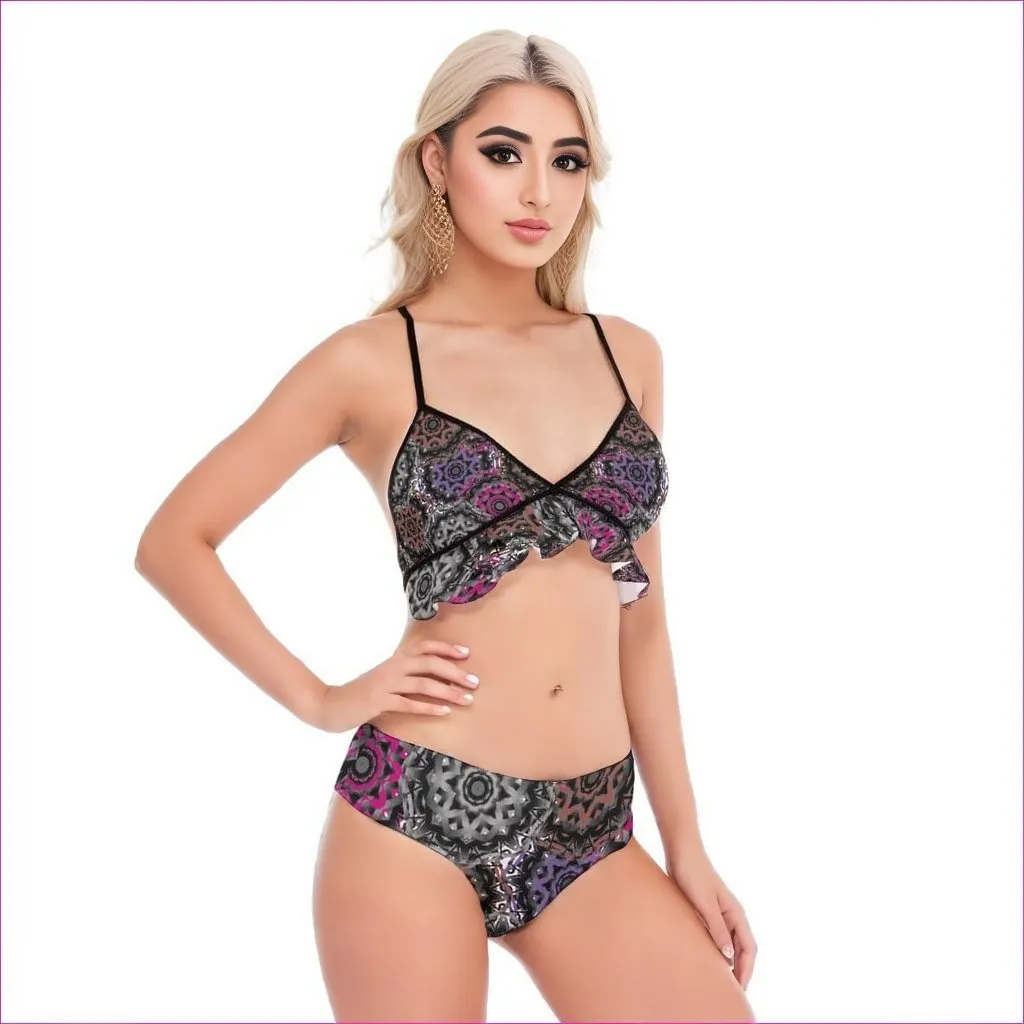 Mandala Graffiti Womens Bikini Swimsuit With Ruffle Hem
