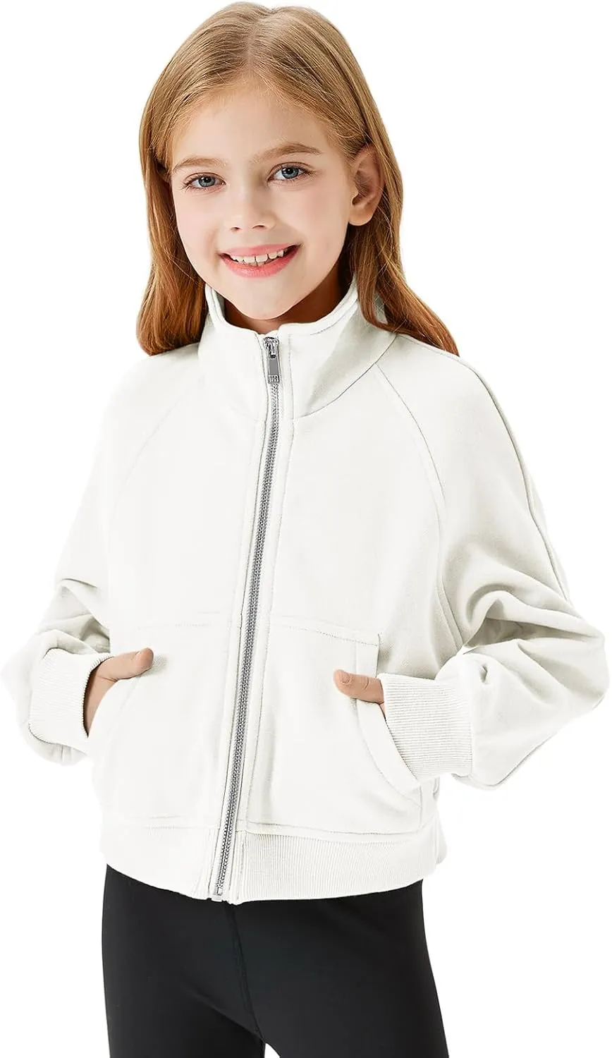 Meikulo Girls Zip Up Sweatshirt Kids Fashion Stand Collar Fleece Lined Jacket with Pockets 7-14 Years