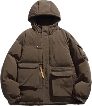Men Hooded Parka Jackets Streewtear Solid Thicken Warm Cotton Padded Pockets Harajuku Coat