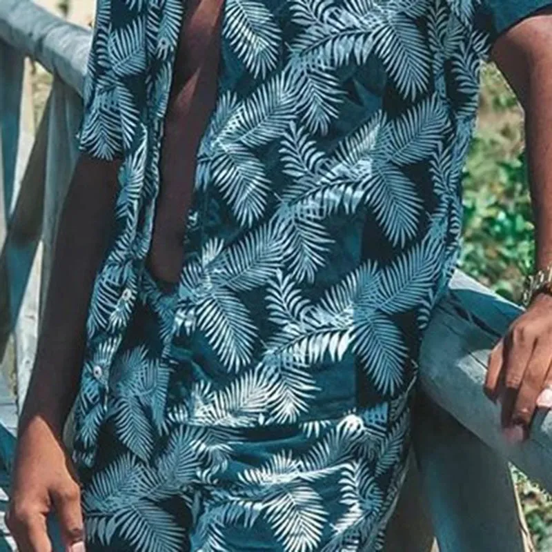 Men Leaves Printed Two-Piece Suit