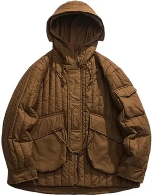 Men Solid Hooded Thick Parkas Jackets Vintage Oversized Big Pockets Cotton Padded Coat