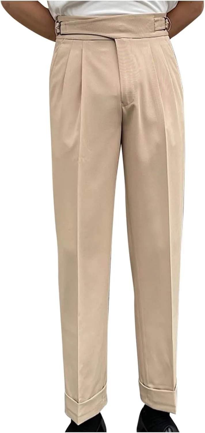 Men Suit Pants Slim-Fit Pleated-Front Dress Pant Straight-Fit Formal Business Trouser Casual Solid Color Smart Trousers