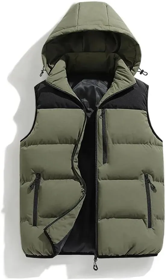 Men Thicken Cotton Padded Vest Sleeveless Vest Jacket Coat Detachable Hooded Vest Coat
