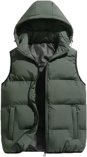 Men Thicken Cotton Padded Vest Sleeveless Vest Jacket Coat Detachable Hooded Vest Coat