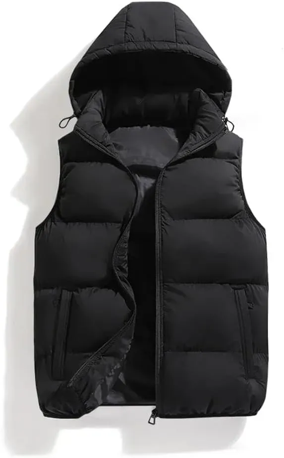 Men Thicken Cotton Padded Vest Sleeveless Vest Jacket Coat Detachable Hooded Zipper Waistcoat