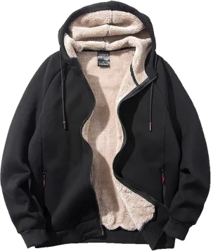 Men Winter Sherpa Lined Hoodie Warm Heavyweight Fleece Jacket Casual Zip Up Thick Hooded Sweatshirt