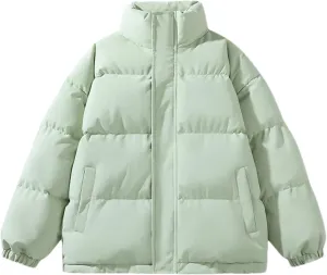 Men Zipper Button Stand Collar Cotton-Padded Casual Solid Color Long Sleeve Parka Coat