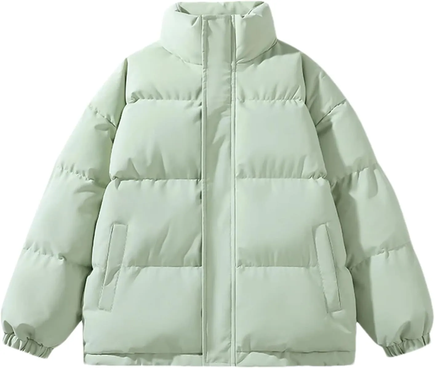 Men Zipper Button Stand Collar Cotton-Padded Casual Solid Color Long Sleeve Parka Coat