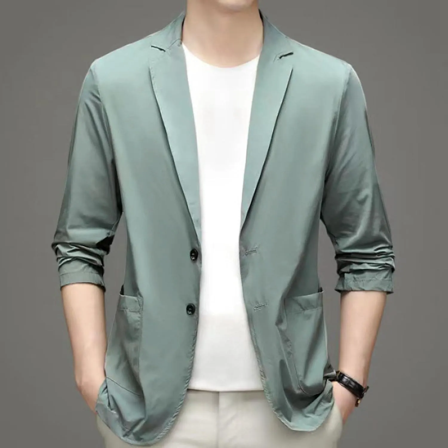 Men's Blazer Lightweight Casual Solid One Button Slim Fit Sport Coat Business Daily Blazer with Pockets for Prom Party