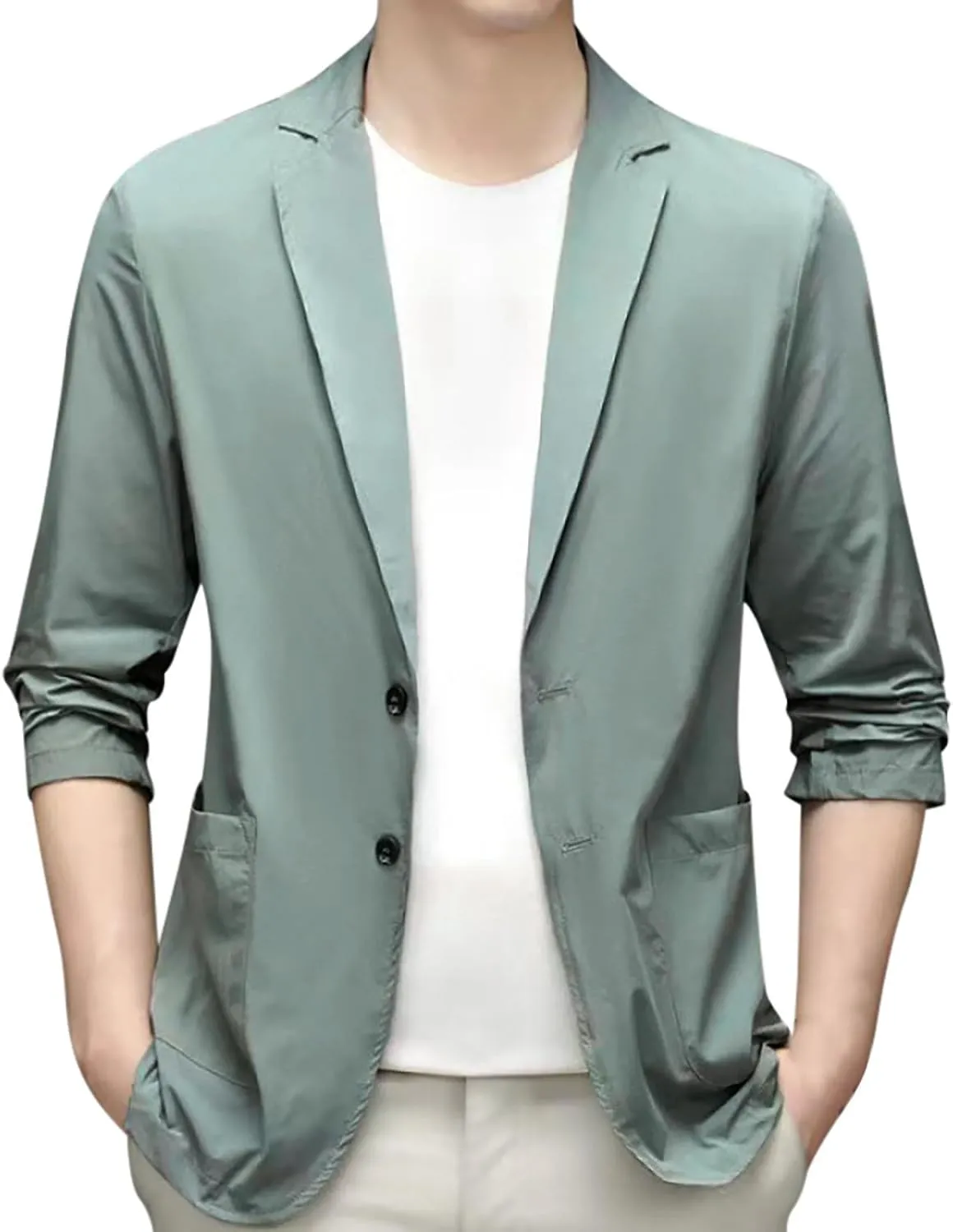 Men's Blazer Lightweight Casual Solid One Button Slim Fit Sport Coat Business Daily Blazer with Pockets for Prom Party