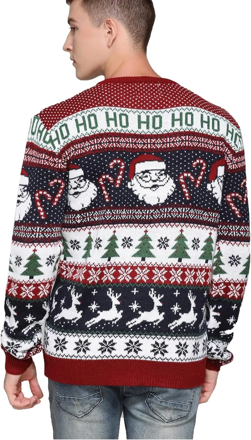 Men's Christmas Rudolph Reindeer Holiday Festive Knitted Sweater Cardigan Cute Ugly Pullover Jumper