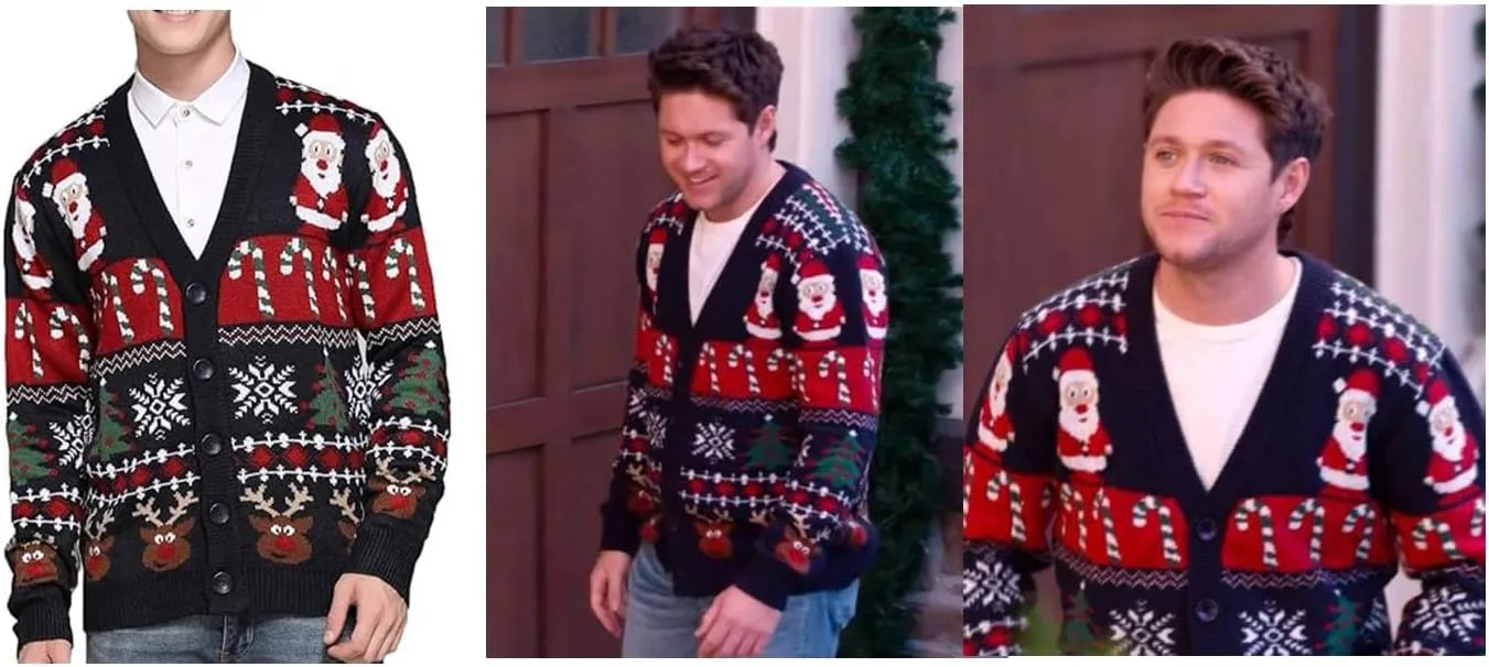 Men's Christmas Rudolph Reindeer Holiday Festive Knitted Sweater Cardigan Cute Ugly Pullover Jumper