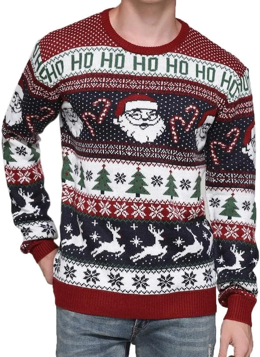 Men's Christmas Rudolph Reindeer Holiday Festive Knitted Sweater Cardigan Cute Ugly Pullover Jumper