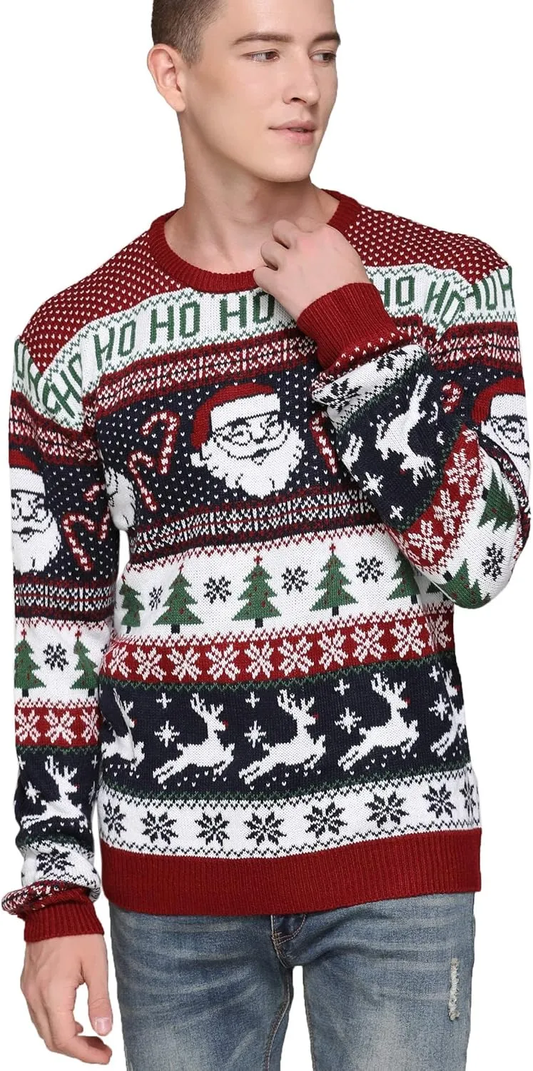 Men's Christmas Rudolph Reindeer Holiday Festive Knitted Sweater Cardigan Cute Ugly Pullover Jumper