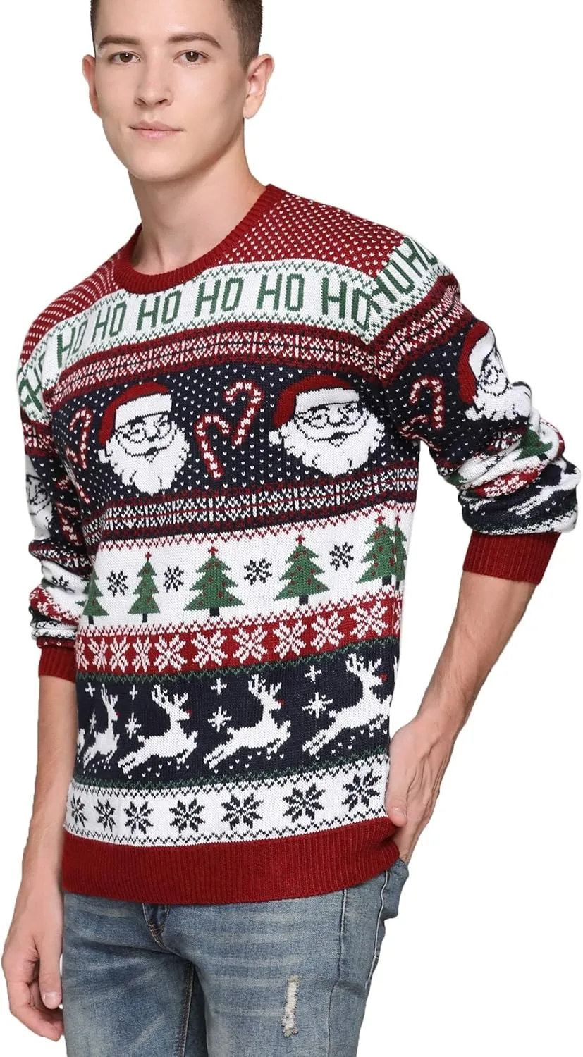 Men's Christmas Rudolph Reindeer Holiday Festive Knitted Sweater Cardigan Cute Ugly Pullover Jumper