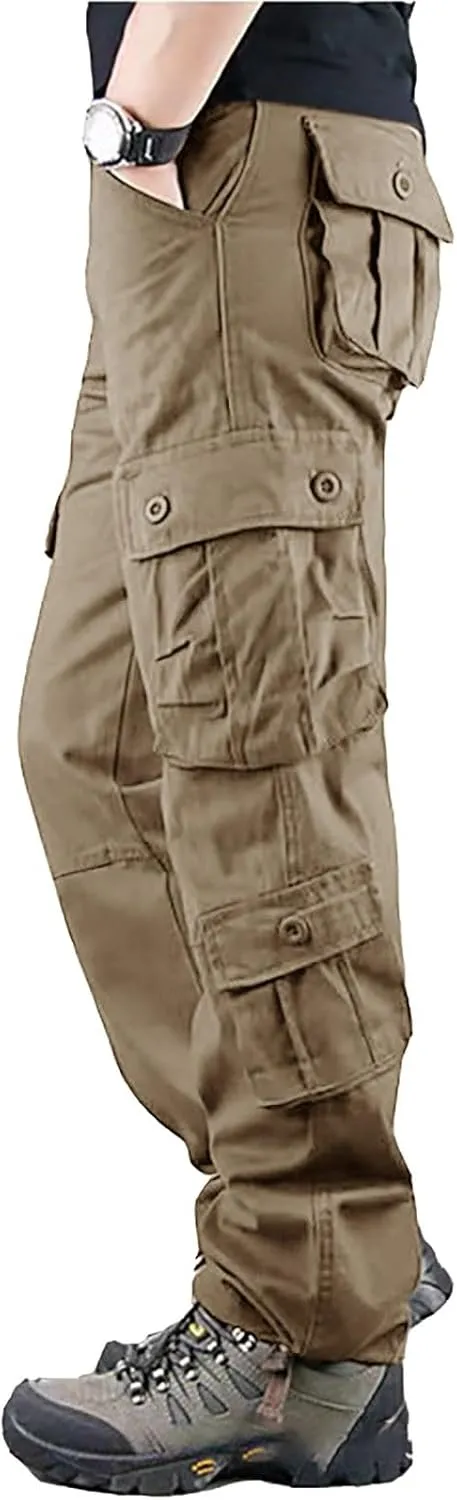 Mens Cotton Athletic Pants Multi Pocket Cargo Pants Men's Casual Pants Outdoor Wear Plus Size Running Jogging Pants