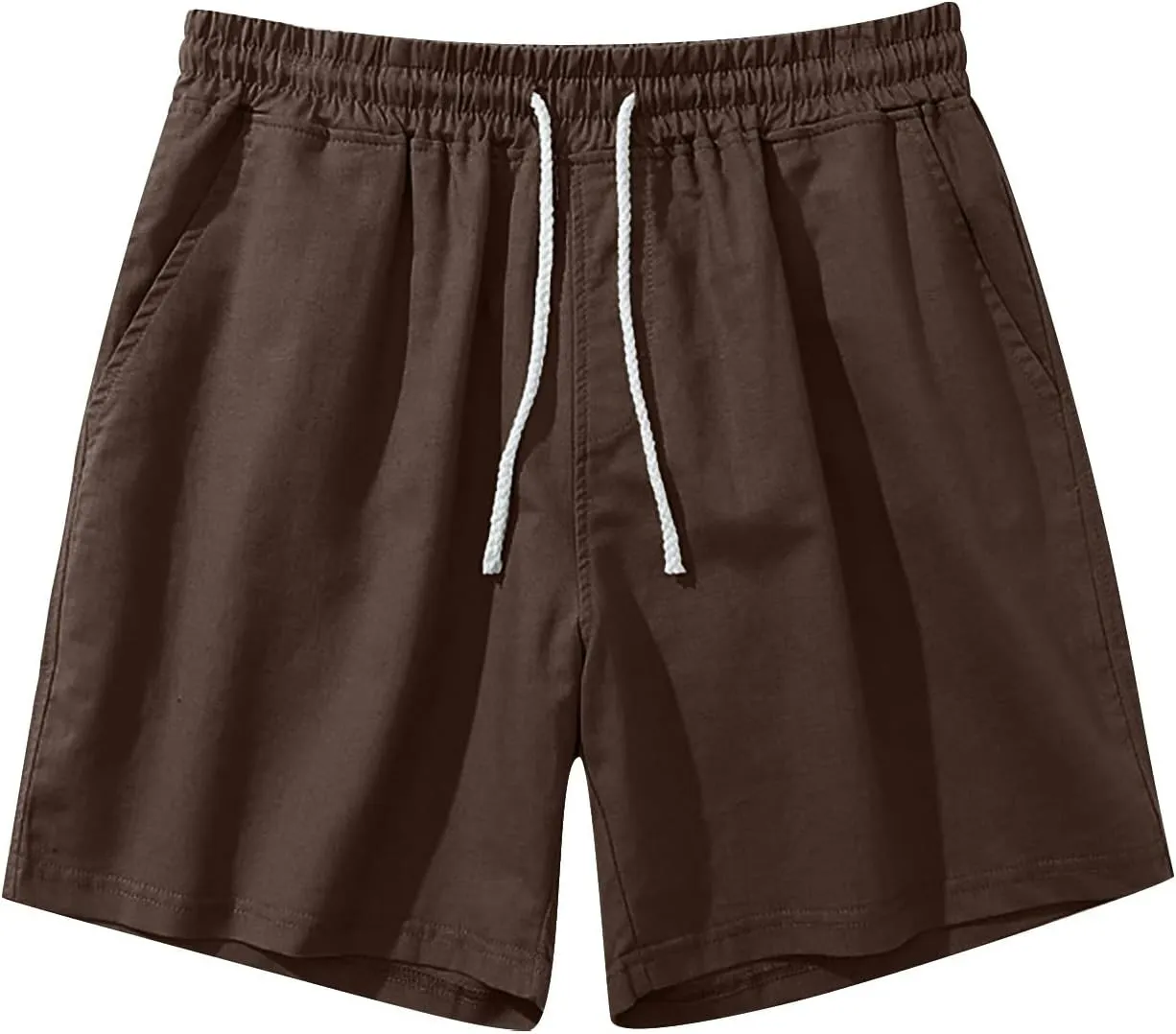 Mens Cotton Linen Classic 7 Inch Shorts with Pockets Elastic Waist Drawstring Athletic Fit Lightweight Running Short for Men