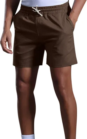 Mens Cotton Linen Classic 7 Inch Shorts with Pockets Elastic Waist Drawstring Athletic Fit Lightweight Running Short for Men
