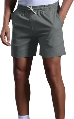 Mens Cotton Linen Classic 7 Inch Shorts with Pockets Elastic Waist Drawstring Athletic Fit Lightweight Running Short for Men