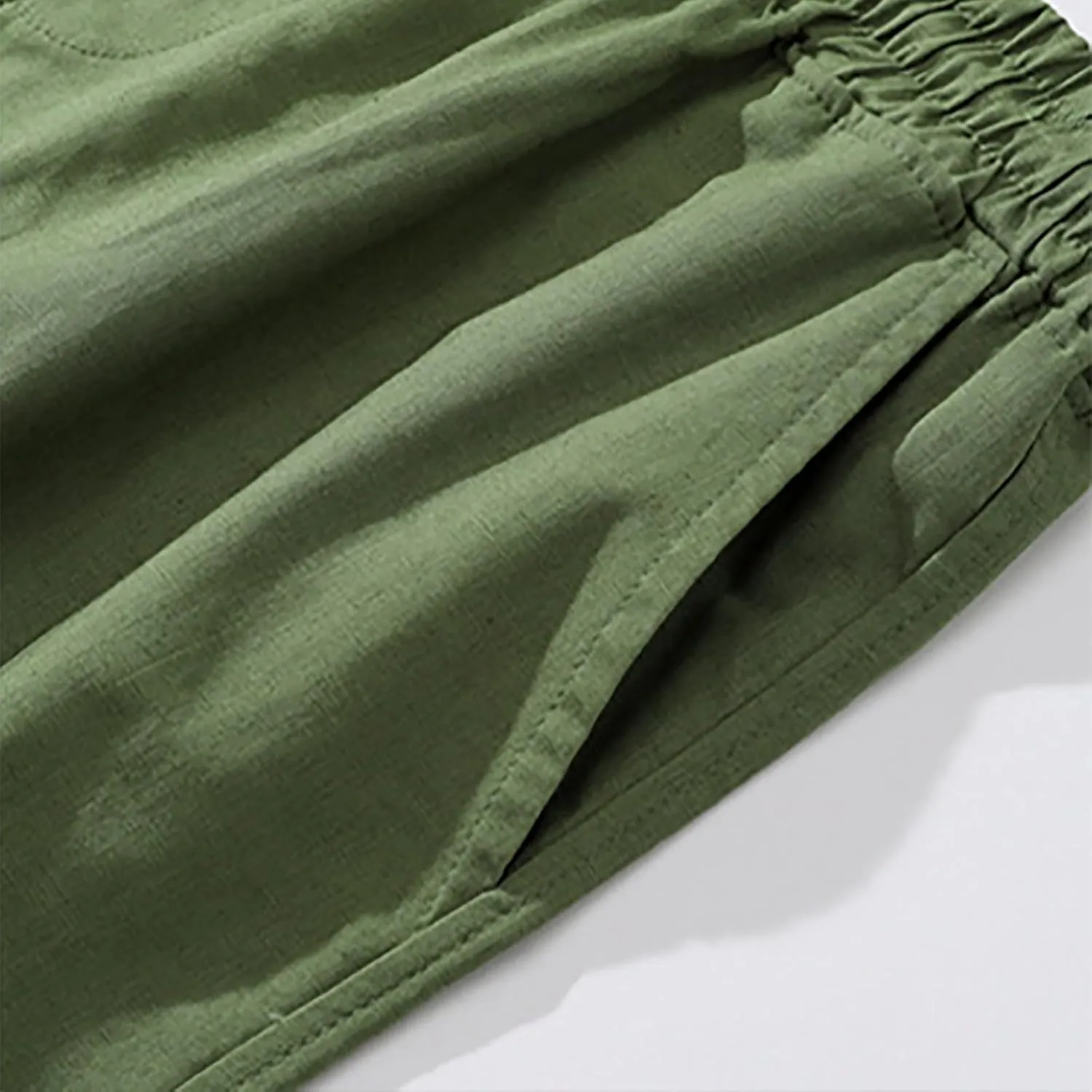 Mens Cotton Linen Classic 7 Inch Shorts with Pockets Elastic Waist Drawstring Athletic Fit Lightweight Running Short for Men