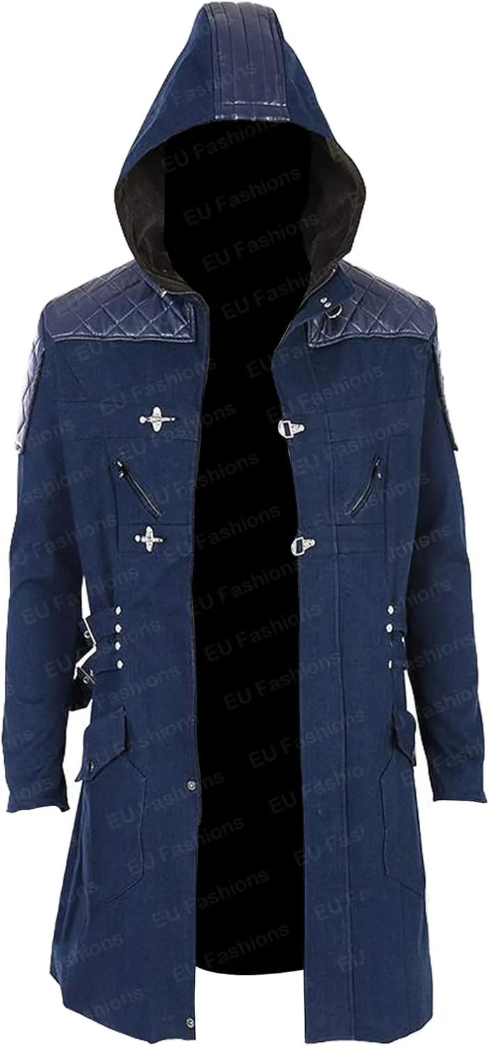 Mens Dante Cosplay Costume Blue Denim Coat Jacket for DMC Devil May Cry 5 Outerwear