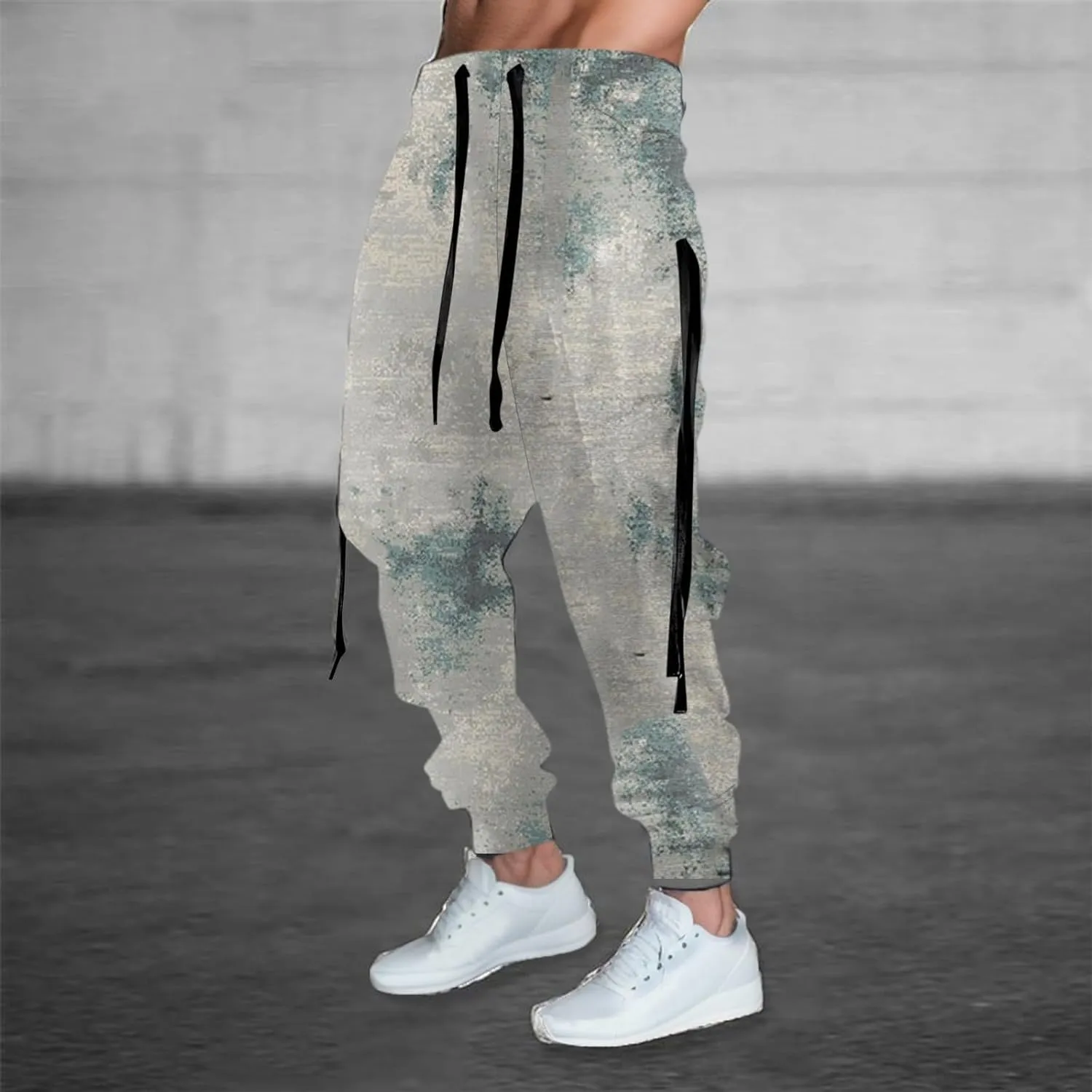 Mens Digital Printed Solid Color Pattern Youth Casual Pants Fashion Sports Cargo Pants Outdoor Trousers Sweatpants