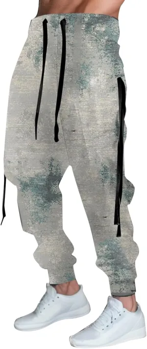 Mens Digital Printed Solid Color Pattern Youth Casual Pants Fashion Sports Cargo Pants Outdoor Trousers Sweatpants