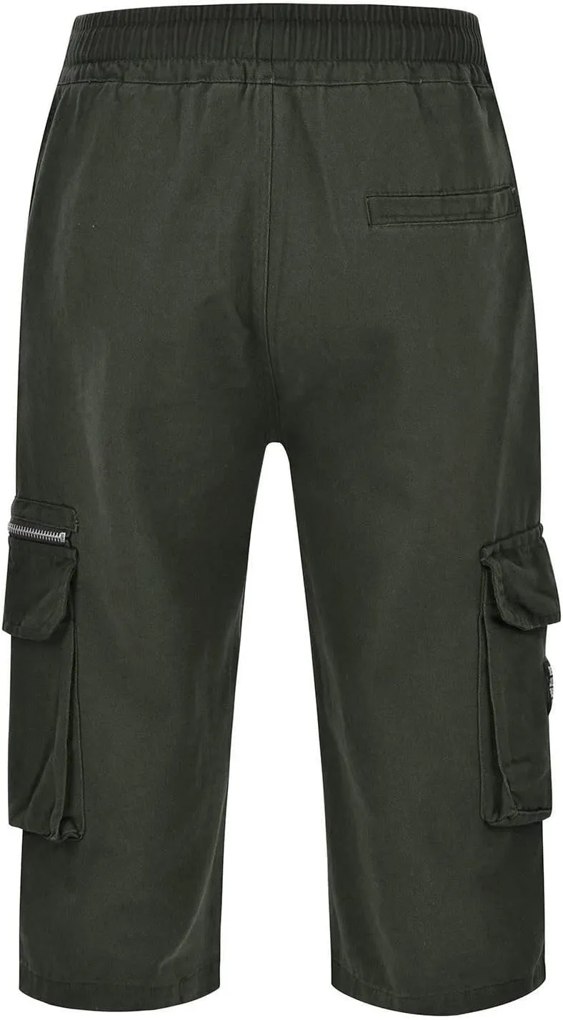 Mens Fashion Capri Cargo Pants Dressy Causal Tactical Hiking Pants Straight High Waist Loose Trendy Versatile Street Overalls
